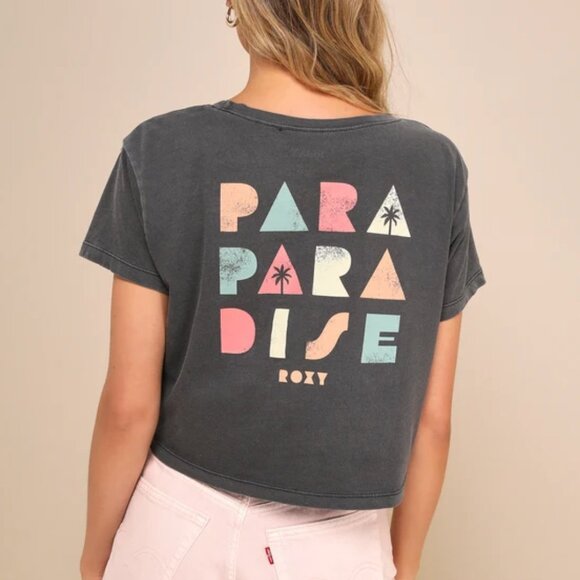 Roxy Para Paradise Washed Charcoal Cropped Graphic Tee - Picture 3 of 4